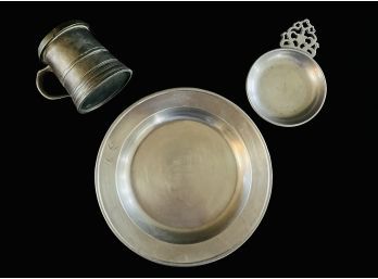 Assorted Vintage Pewter Decor Items Plate Bowls & Mug