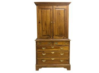 Large Solid Pine 2 Piece Cabinet With Lower Drawers & Upper Storage Doors