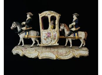 Wonderful Antique German Porcelain Lady In Carriage  Figurine With Old Dresden Hallmark See Notes