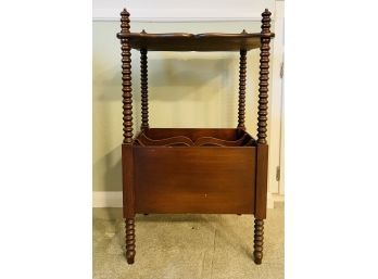Vintage Mahogany Side Table With Turned Legs & Magazine Storage Below