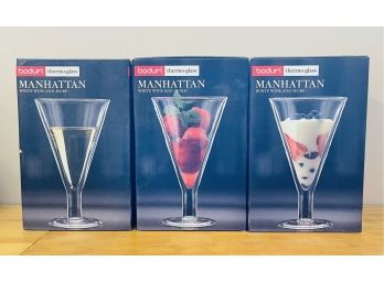 Lot Of 3 Brand New Bodum Manhattan Thermo Glass Wine Glasses