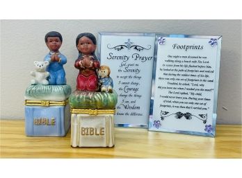 2 Bible Trinket Boxes And 2 Frame Inspirational Stories