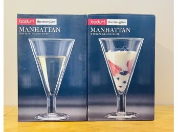 Lot Of 2 Brand New Bodum Manhattan Thermo Glass Wine Glasses