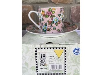 Mary Engelbreit Chintz Charming Pink Teacup/Saucer Set Of 2