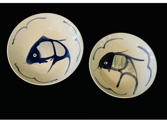 2 Handpainted KOI Fish Bowls 1960's