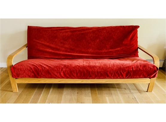 Wood Futon With Red Upholstered Futon Mattress