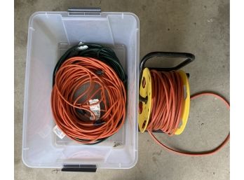 Plastic Tote With 3 Extension Cords