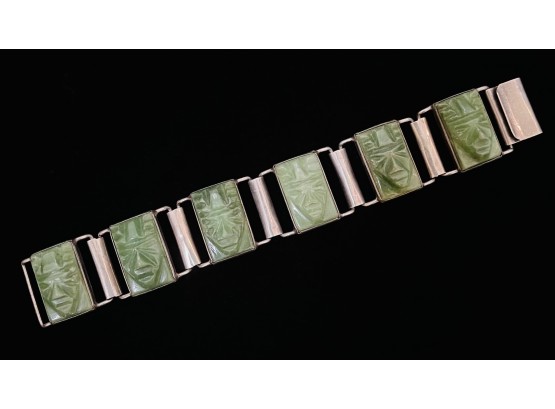 Malachite And Sterling Taxco Mexican Bracelet