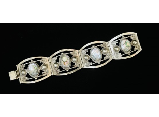 Taxco Mother Of Pearl Sterling Silver Segmented Bracelet