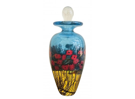 Signed Art Glass Perfume Bottle Featuring Poppies