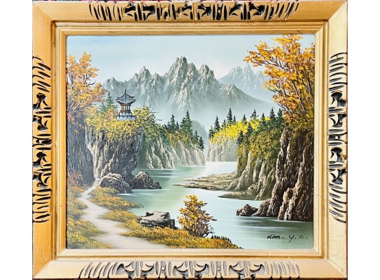 Framed Kim Y. C.Oil Painting On Canvas  Asian Mountain Landscape- Signed