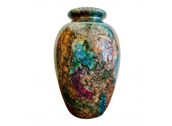 'Rainbow Jade' Vase Made From Polished  Serpentine Jade Then Heated