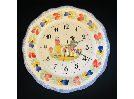 French Hand Painted Faience Pottery Wall Clock