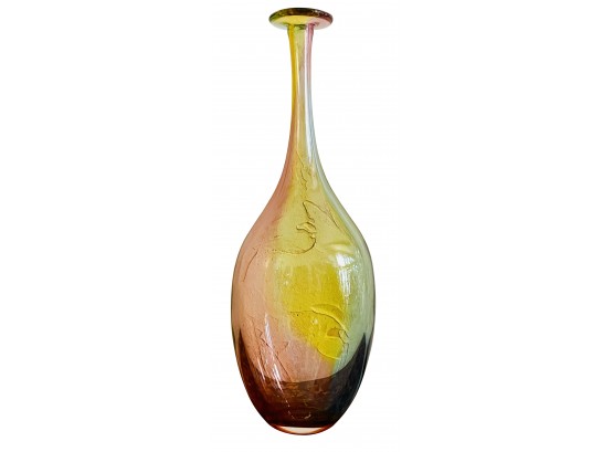 Beautiful Hand Blown Rainbow Glass Vase By Kosta Body Signed