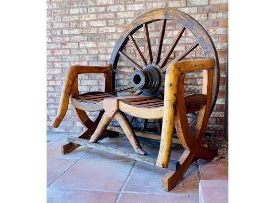 Very Impressive Vintage Wood Wagon Wheel 2 Seat Bench Hand Made See Other Matching Lots