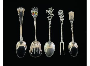 5 Pc Souvenir Spoon Lot  800 Silver