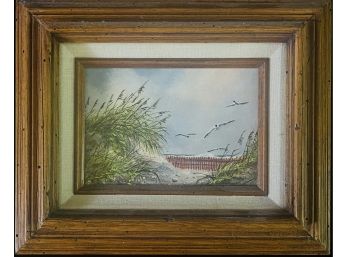 Small Framed Original Oil On Masonite Sea Side Scene