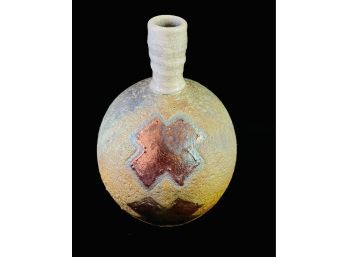 Beautiful Signed Art Pottery Vase With Narrow Crackled Finish Neck