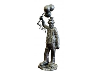 Vintage Signed Solid Pewter Clown With Balloons Statue