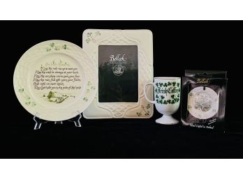 Belleek Assortment With Frame Irish Blessing Plate Ornament & Irish Themed Mug Not Belleek
