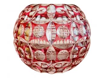Vintage Crystal Globe Vase Red Cut To Clear