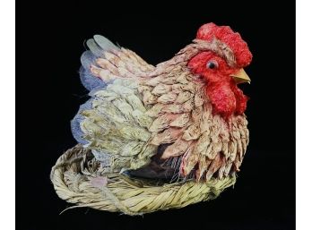 Hand Made Natural Fiber Hen With Glass Eyes