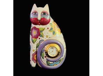 Vintage Laurel Burch Porcelain Hand Painted Cat Clock