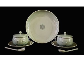7 Pc Vintage Chinese Celadon Porcelain Serving Pieces