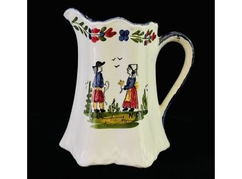 Hand Painted French Faience Pottery Pitcher