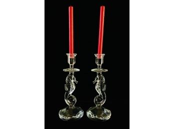 Pair Beautiful Waterford Crystal Seahorse Candlesticks