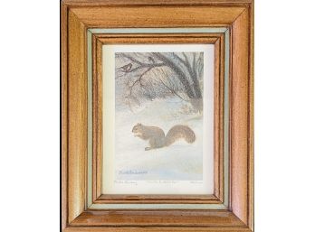 Framed Vintage Signed & Numbered Squirrel Print By Maleta Forsburg 'Winter Nutcracker' #332/1000