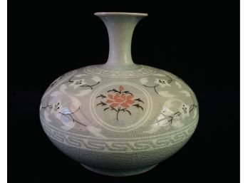 Vintage Chinese Celadon & Crackle Finish Bud Vase