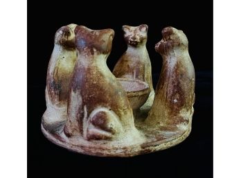 Clay Pottery Circle Of Cat Friends Sculpture