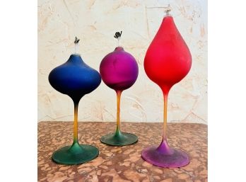 3 Blown Glass Hand Painted Graduated Oil Candles
