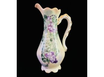Vintage Limoges Hand Painted Wine Ewer With Grape Design