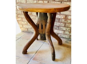 Very Impressive Vintage Wood Wagon Wheel Hub Base Round Side Table Hand Made See Other Matching Lots