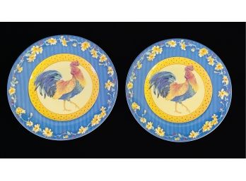 2 Vintage Fitz & Floyd Coq Du Village Rooster Plates