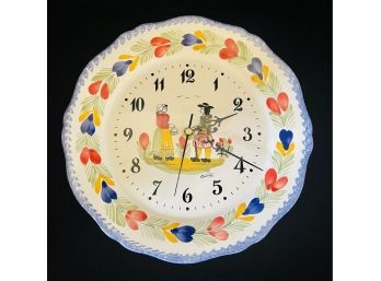 French Hand Painted Faience Pottery Wall Clock