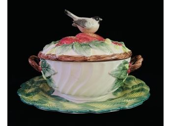 Vintage Fitz & Floyd 1.5 QuartCeramic Holiday Tureen With Plate