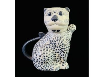 Asian Porcelain Waving Cat Blue & White  Teapot