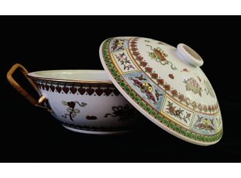 CoveredChinese Porcelain Serving Dish With Woven Handles