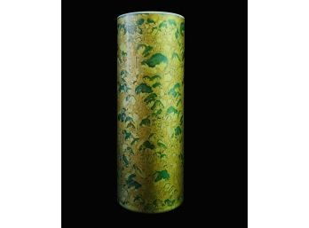 Vintage Rosenthal Cylinder Vase With Gold Tone & Green Design