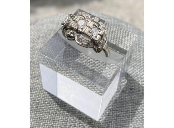 Vintage Diamond & 14k White Gold Ladies Ring
