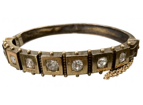 Vintage Diamond 14k Gold Tested Bangle Bracelet Dented On Back Has Has Repairs