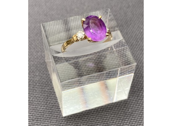 Amethyst And Diamond 14k Gold Tested  Ring