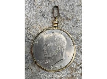 1972 Dwight Eisenhower Dollar Nickel Copper Bezel Set Pendant