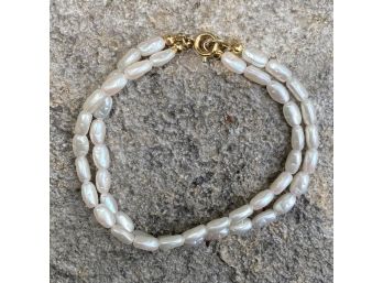 Freshwater Seed Pearl Double Strand Bracelet With Gold Tone Clasp