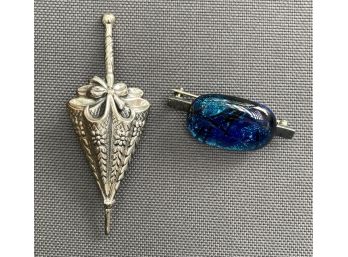 Pair Of .925 Sterling Silver Brooches