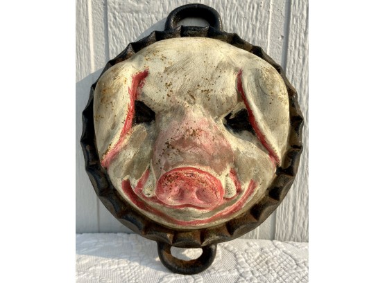 Antique Solid Cast Iron Hand Painted Pig Baking Mold