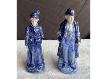 2 Glazed Ceramic Figurines Of Man And Women